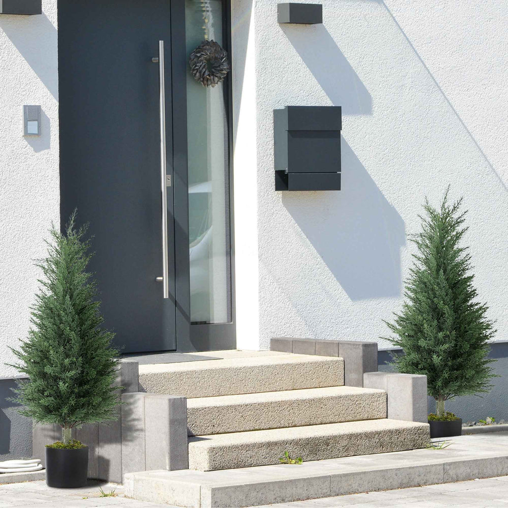 Outsunny Set of 2 Artificial Cypress Trees, UV-Resistant, Ø40x90 cm, Green