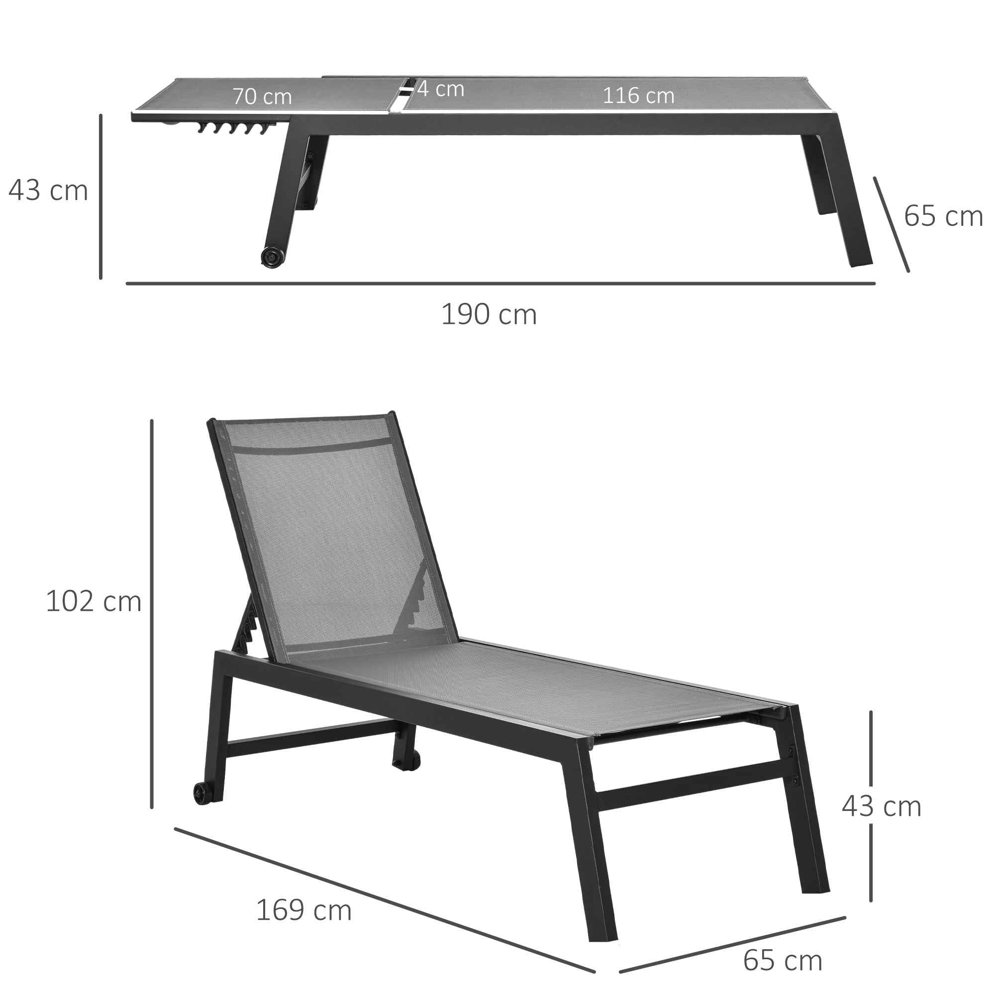Outsunny Aluminum Sun Lounger Garden Lounger Gray and Black