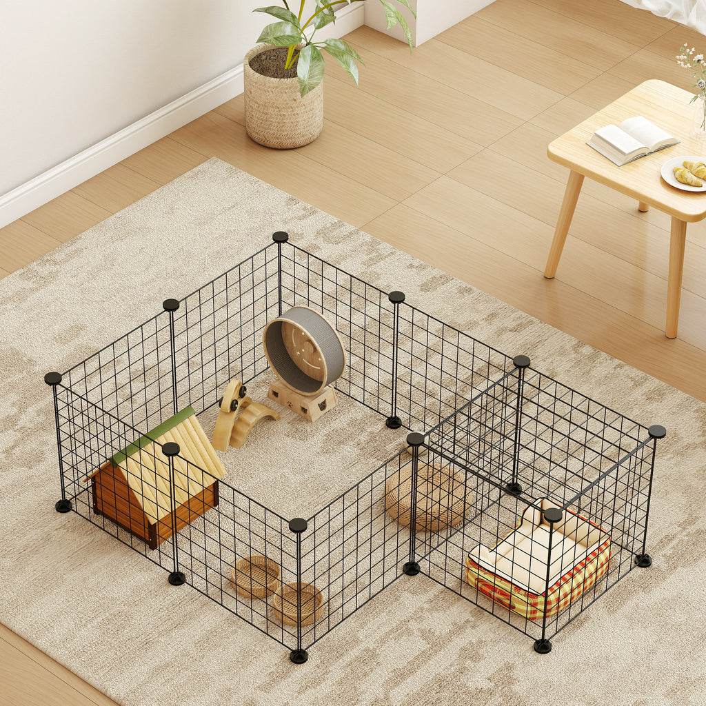 Modular Small Animal Playpen with Panels and Accessories, Indoor Metal Hedgehog Cage for Guinea Pigs and Hedgehogs, 106x73x36 cm, Black