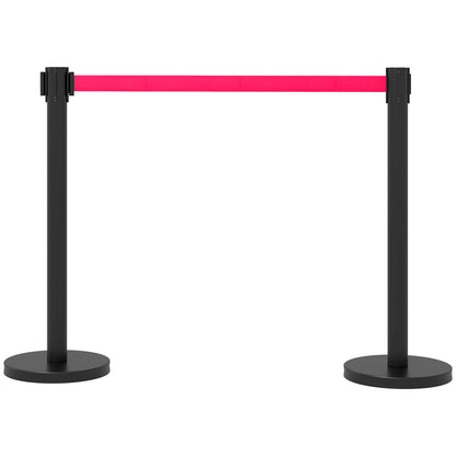 Retractable bollards, Set of 2 Path Marker Poles with 2m Extendable Tape, Ø32x90cm, Black and Red