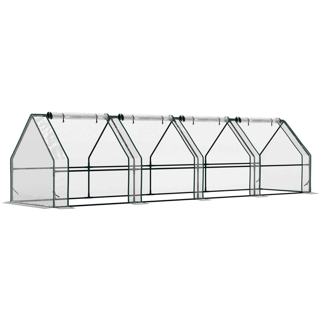 Outsunny 4-Door Roll-Up Mini Garden Greenhouse with Extended Cover, Steel and PE, 360x90x90 cm, Transparent