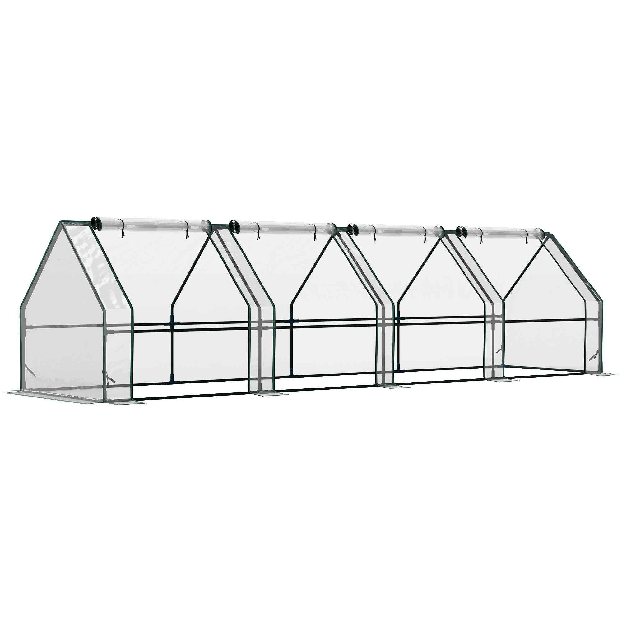 Outsunny 4-Door Roll-Up Mini Garden Greenhouse with Extended Cover, Steel and PE, 360x90x90 cm, Transparent