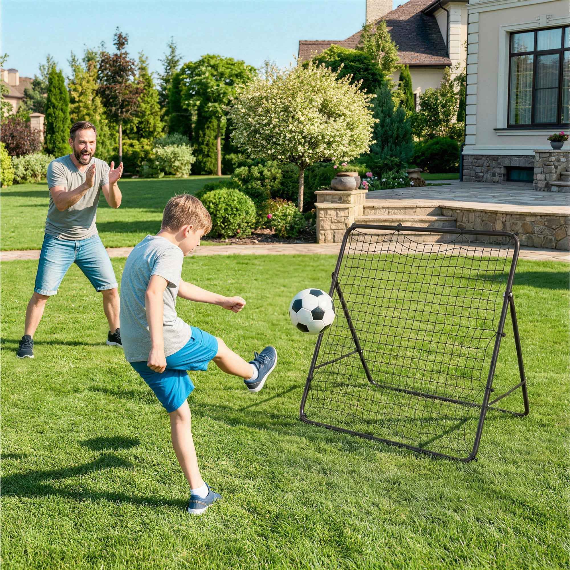 SPORTNOW Soccer Rebounder with 5 Adjustable Angles, Multi-Sport Training Net, Black