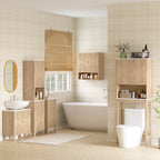 Bathroom Cabinet with Drawer, 2 Cabinets and Adjustable Shelves, Marble Effect Shelf, 41.5x30x168 cm, Oak