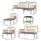 4 Piece Rattan Garden Lounge Set with Sofa, Chaise Longue, Armchair and Coffee Table with Cushions, Grey