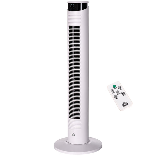 45W Tower Fan with 4 Modes and 3 Speeds with 12h Timer, in ABS and Aluminium, Ø31.5x93 cm, White - Borgè