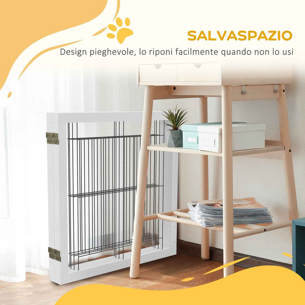 PawHut Folding Dog Gate with 4 Panels and Triangular Feet, 280x70 cm, White