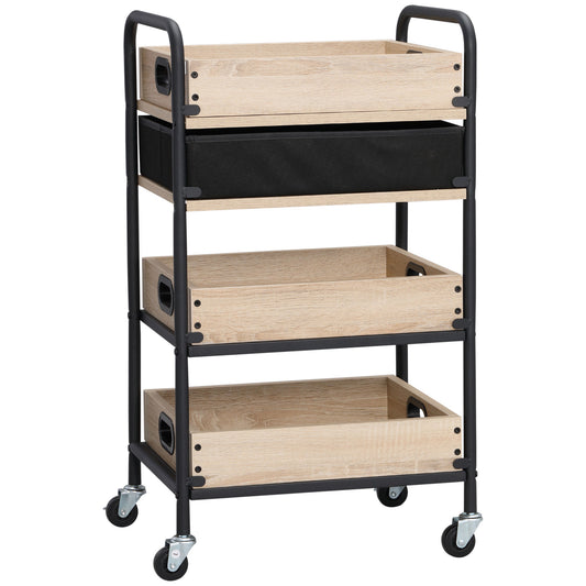 4-Tier Kitchen Trolley with Drawer and Serving Trays, Wood and Steel, 45x35x79.5cm