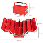 Folding Metal Tool Box with 5 Trays, 3 Shelves, Red