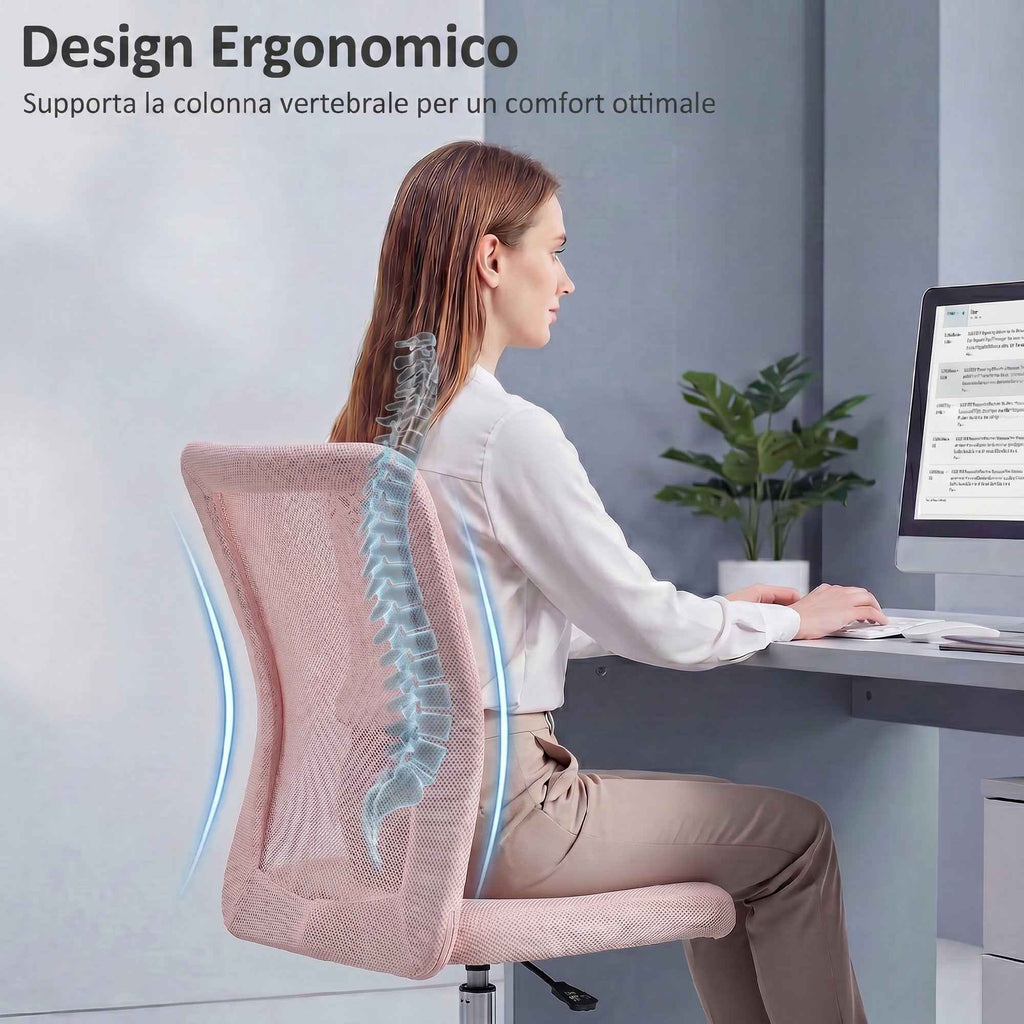 Vinsetto Ergonomic Swivel Office Chair Without Armrests, Breathable Mesh Fabric, Adjustable Height, Pink
