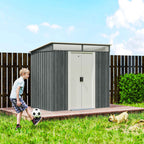 Outsunny Garden Shed with Sliding Doors and Steel Flooring, 195x122x181.5 cm, Light Grey