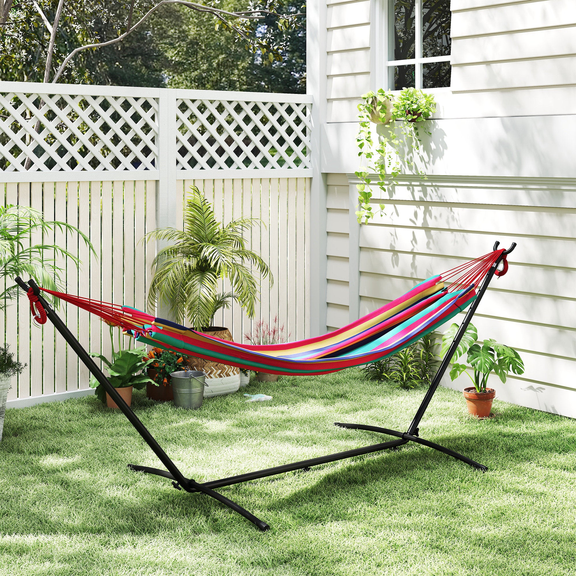Outsunny Freestanding Hammock with Stand, Adjustable Height and Carry Bag, 310x117x105 cm, Red
