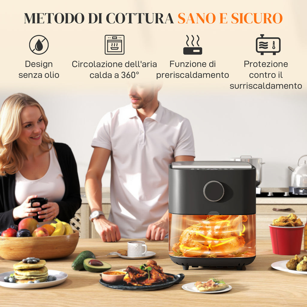 8L Air Fryer, 1700W Air Fryer with 8 Programs and 360° Hot Air Circulation, LED Display, Black