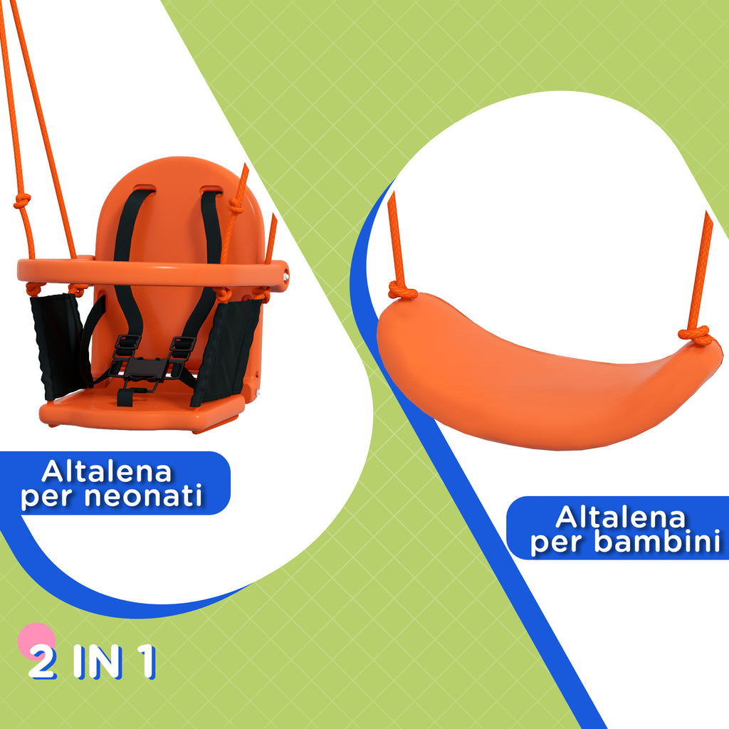 2-in-1 Garden Swing for Babies and Children from 6 Months to 8 Years, Orange and Blue