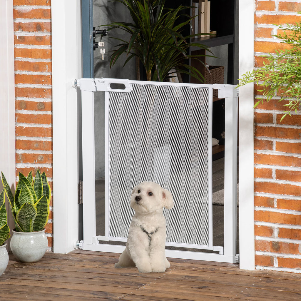 Adjustable Dog Gate with Self-Closing, Steel and ABS, 75-82x76 cm, White