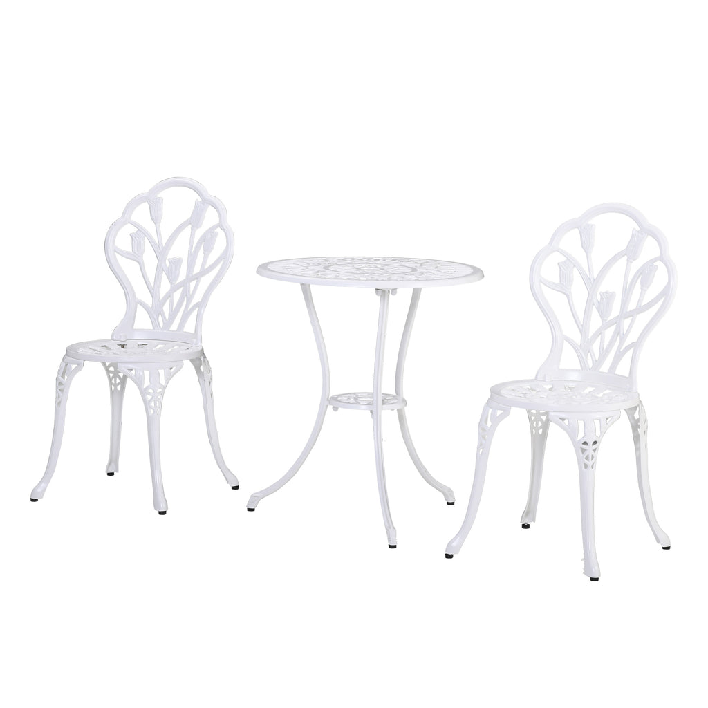 3-Piece Garden Set in Aluminum with 2 Chairs 42.5x47.5x89 cm and Round Table Ø60x67 cm, White - Borgè