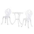 3-Piece Garden Set in Aluminum with 2 Chairs 42.5x47.5x89 cm and Round Table Ø60x67 cm, White - Borgè