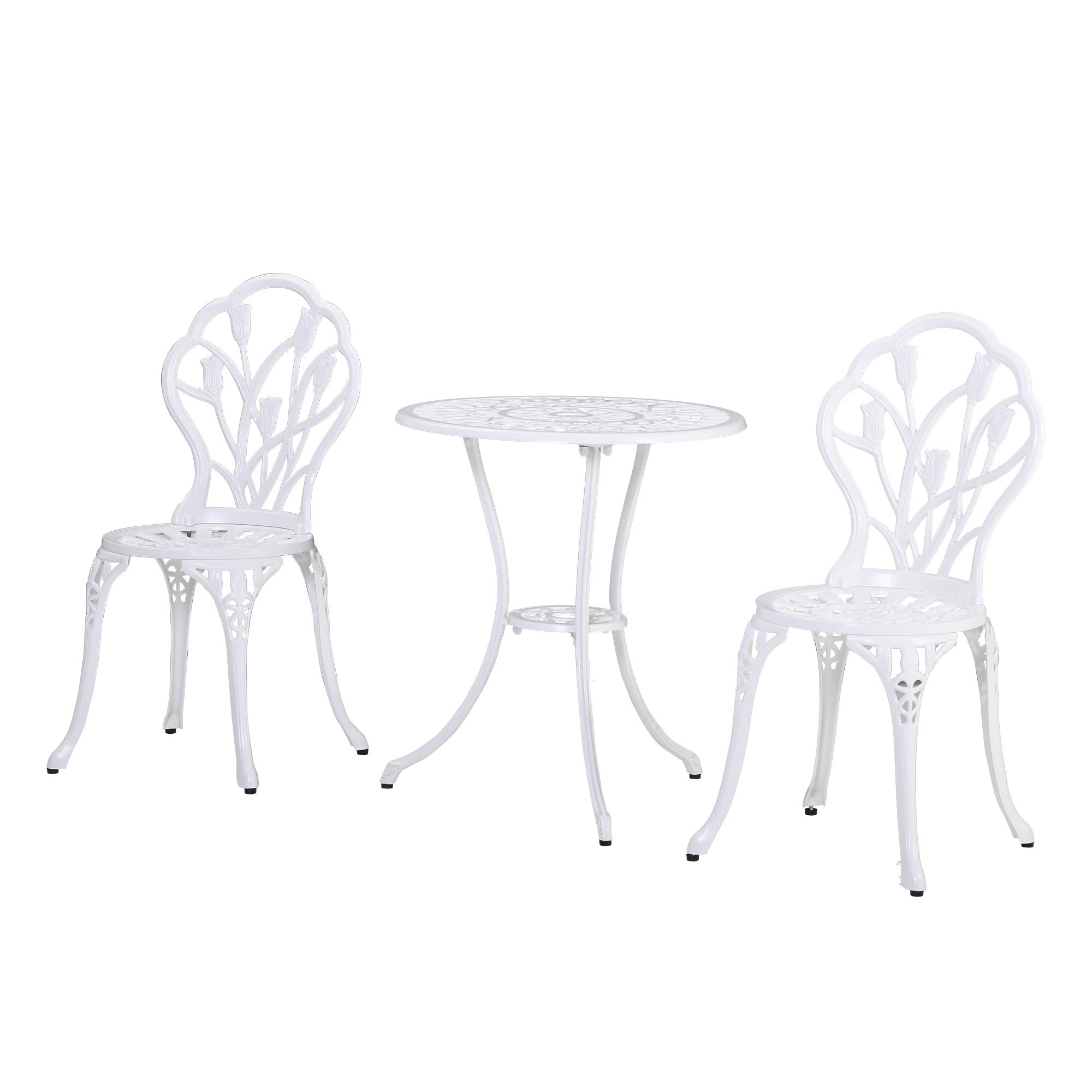 3-Piece Garden Set in Aluminum with 2 Chairs 42.5x47.5x89 cm and Round Table Ø60x67 cm, White - Borgè