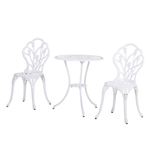 3-Piece Garden Set in Aluminum with 2 Chairs 42.5x47.5x89 cm and Round Table Ø60x67 cm, White - Borgè