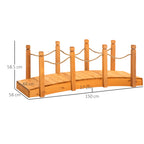 Outdoor Wooden Bridge with Hemp Sides, Fir Wood Structure, 150x58x58.5cm, Orange