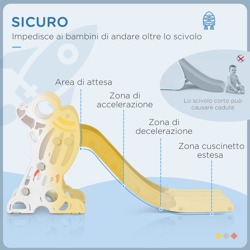 Children's Slide 18-36 Months in PE and PP with Space Theme with Non-Slip Stairs, 157x46.5x80 cm, Grey and White