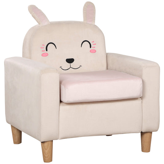 HOMCOM Children's Armchair with Rabbit Design and Wooden Legs, 53x47x54.5 cm, Cream