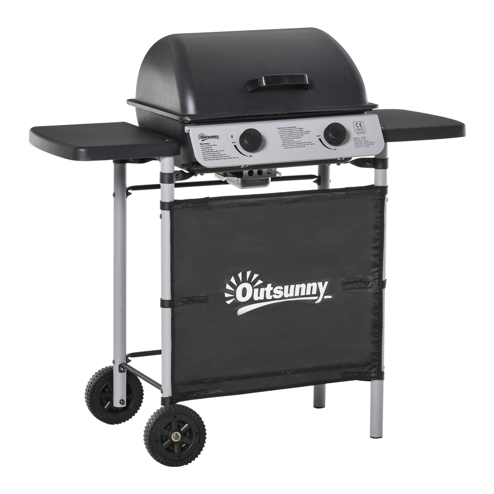 Outsunny Gas Barbecue with Lid, 5.6kW Burners, BBQ and Wheels, 104x49x99cm