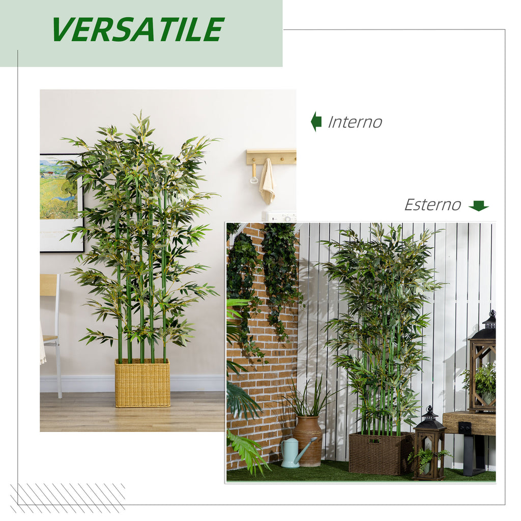 180cm Tall Artificial Bamboo Plant with 1640 Leaves and Pine Wood Base 35x10x10cm, Green