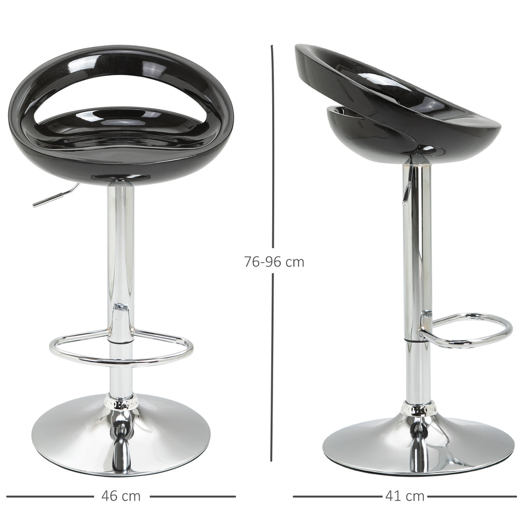Homcom Set 2 swivel tall bar stools with back and footrest, adjustable height base in steel sitting in black ABS, for dining room and kitchen, 46x41x76-96cm - Borgè