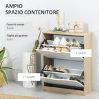 Space Saving Slim 2 Drawer Shoe Cabinet for 8 Pairs of Shoes 62.5x26x81 cm, Wood and White