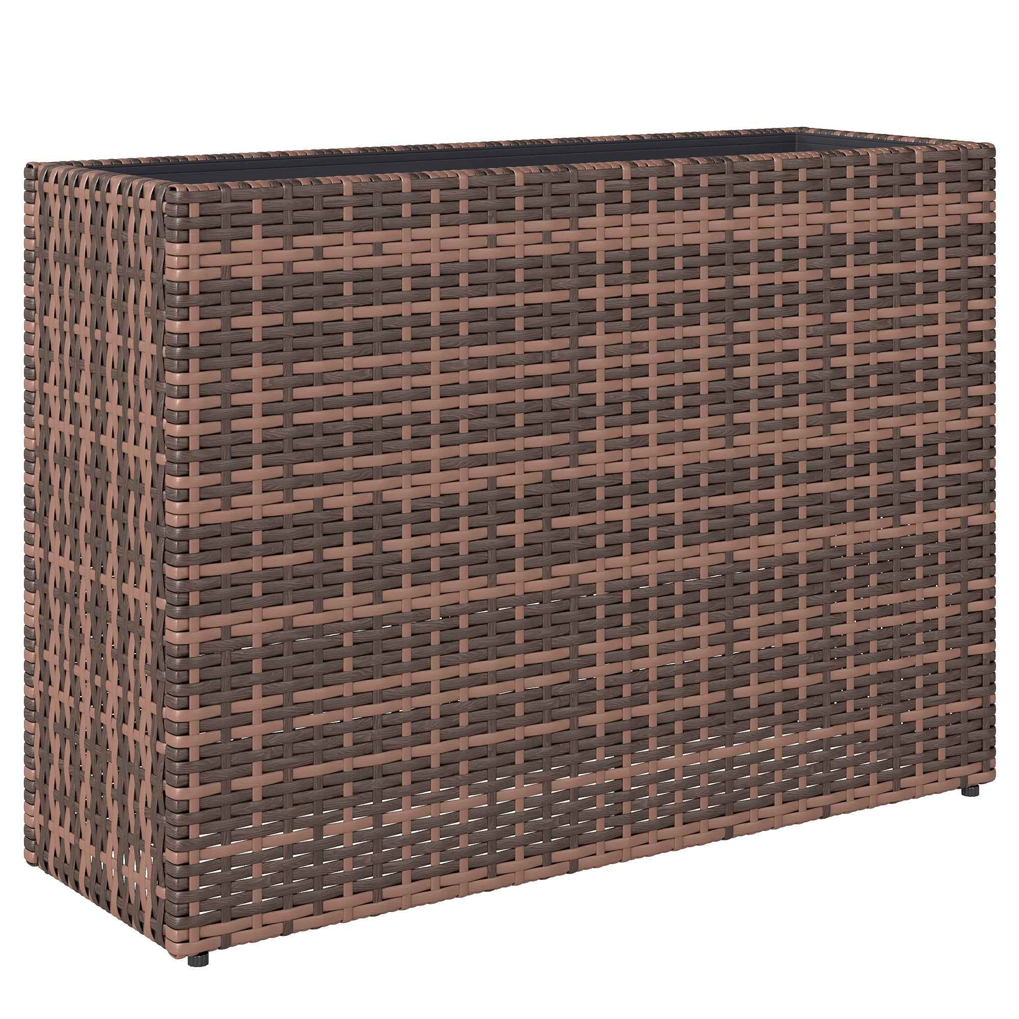 Outsunny 45L Outdoor Rattan Raised Garden Bed with Drainage Holes and Adjustable Feet, Brown
