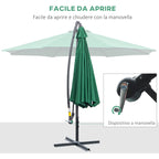 Garden Umbrella 3x2.5 m, Tiltable with Cross Base and Crank, in Steel and Polyester