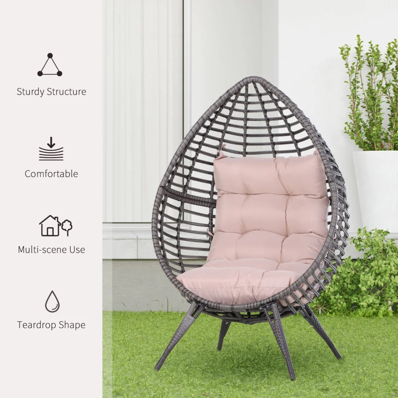 DROPPA | Boho Teardrop Rattan Outdoor Lounge Chair with Cushion, 101x89x156cm Grey and Beige - Borge' Group Limited
