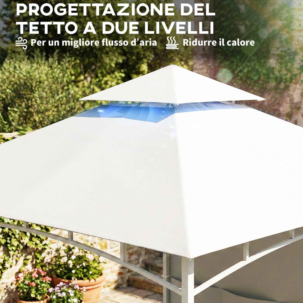 Outsunny 3x3m Metal Garden Gazebo with Curtains, Storage Pockets and Ceiling Hook, Cream White