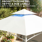 Outsunny 3x3m Metal Garden Gazebo with Curtains, Storage Pockets and Ceiling Hook, Cream White
