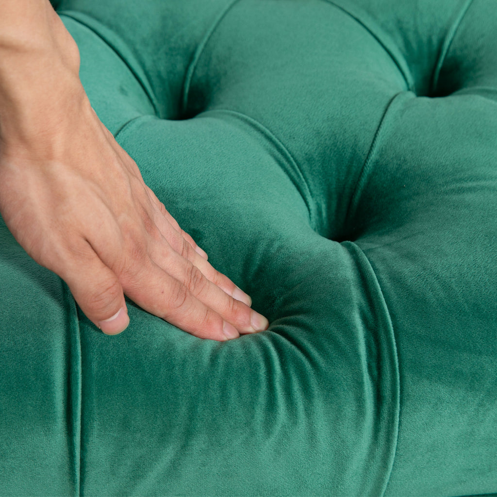Padded Bed End Bench with Quilted Velvet Fabric Covering, 118x45x42 cm, Dark Green