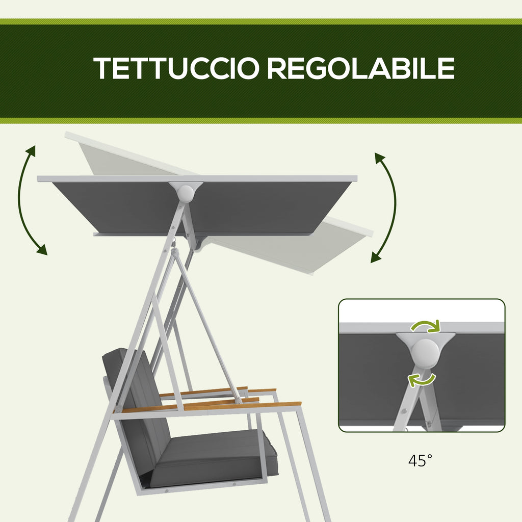 Outsunny 3-Seater Garden Swing with Tilting Canopy, Steel, 205x130x175 cm, Dark Grey