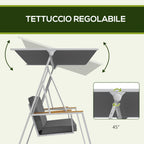 Outsunny 3-Seater Garden Swing with Tilting Canopy, Steel, 205x130x175 cm, Dark Grey