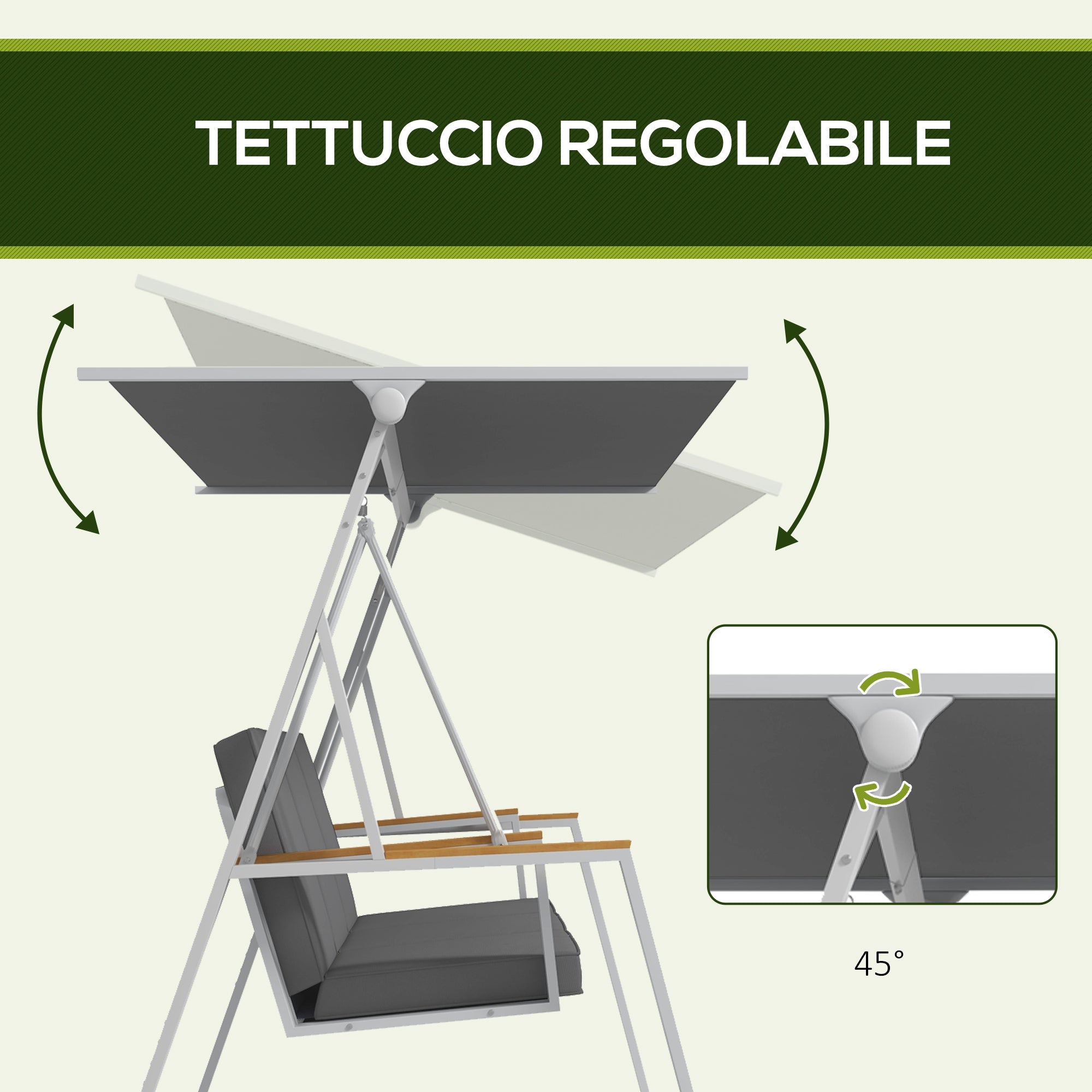 Outsunny 3-Seater Garden Swing with Tilting Canopy, Steel, 205x130x175 cm, Dark Grey
