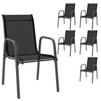Outsunny Set of 6 Stackable and Breathable Chairs with Armrests and High Backrest, in Metal and Polyester, 51L x 69D x 87H cm, Black
