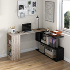 Space-Saving Corner Desk with S-Shaped Shelf, Wooden, 140x120x78 cm, Wood Effect Grey