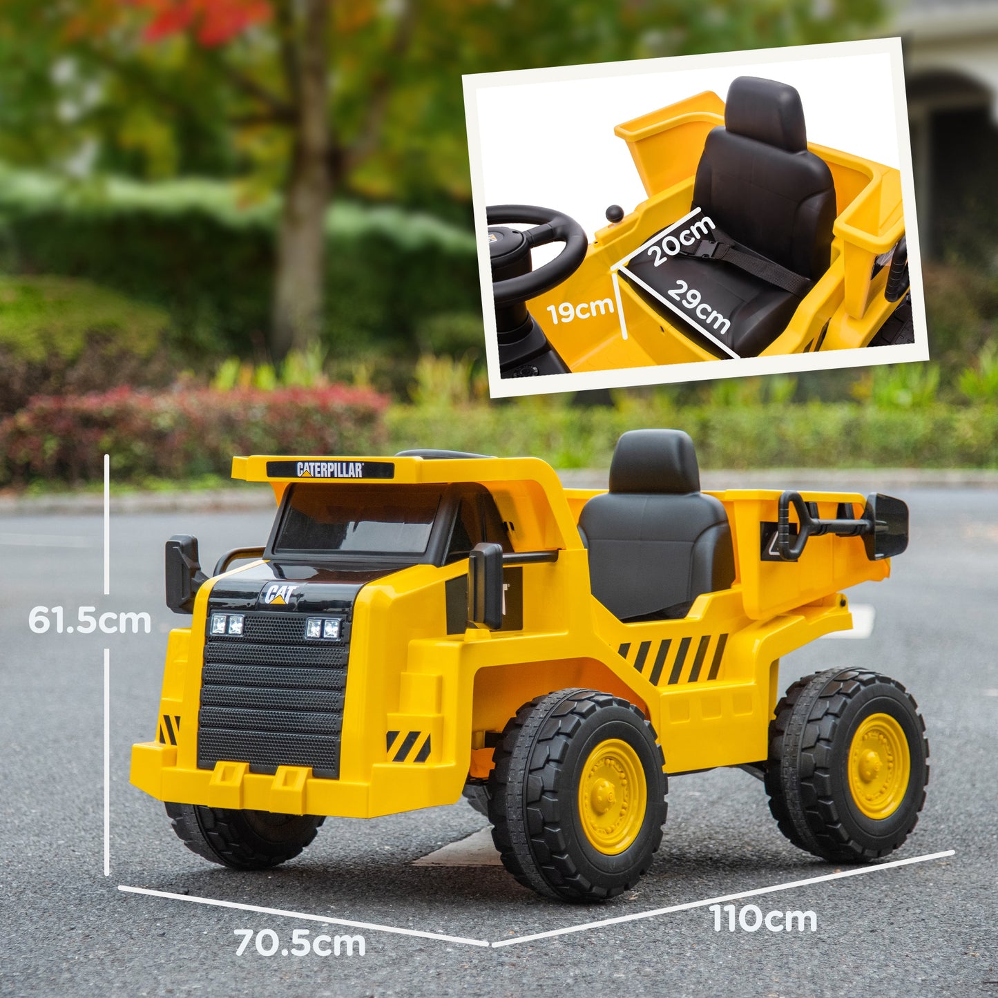 Caterpillar Licensed Toy Truck with Remote Control, Headlights, Bucket and Shovel, 110x70.5x61.5 cm, Yellow - Borgè