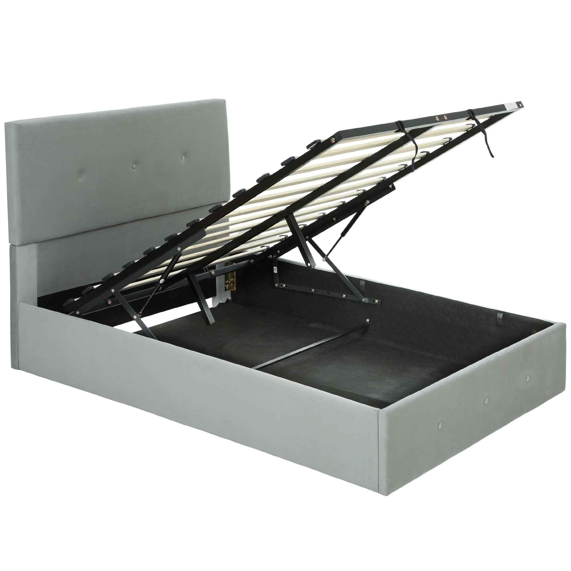 HOMCOM Storage Bed with Hidden Storage and Velvet Quilted Headboard, in Wood and Metal, 195x141x106 cm, Grey