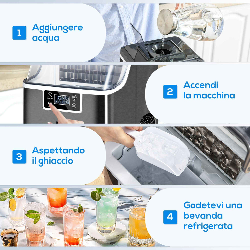 Ice Maker, 20kg in 24 Hours, 24 Cubes in 14-18 Minutes, Self-Cleaning System, Black