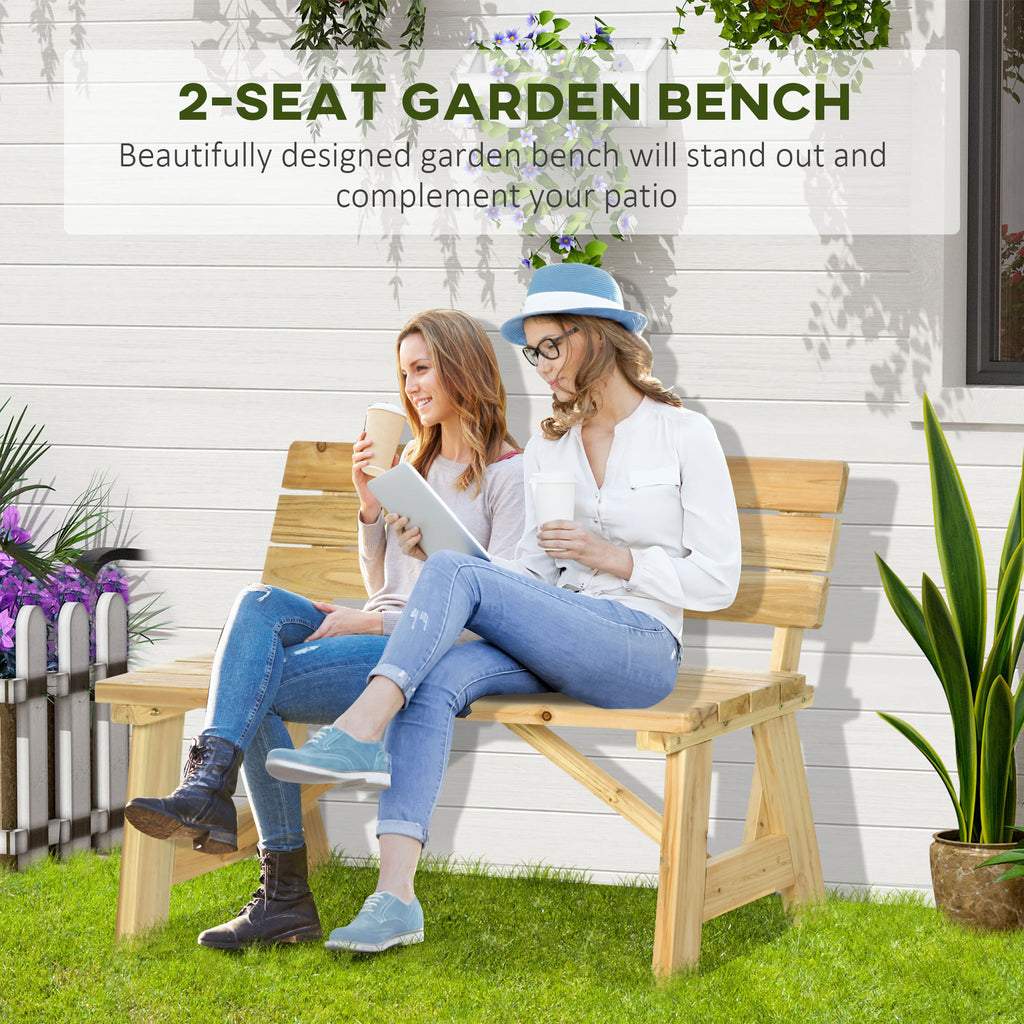 Outsunny Wooden Garden bench 2 cars with high backrest, 116x56x80cm, natural color - Borgè