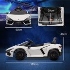 Electric Car for Children with LED Lights, Horn and Remote Control, in Plastic and Steel, 105x60x40 cm, White