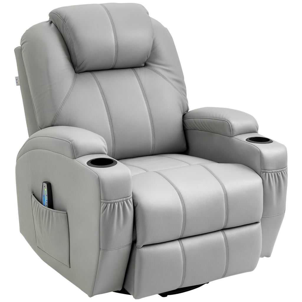 Massage Recliner Chair with Footrest and Remote Control, PU Leather, 89x99x106 cm, Grey