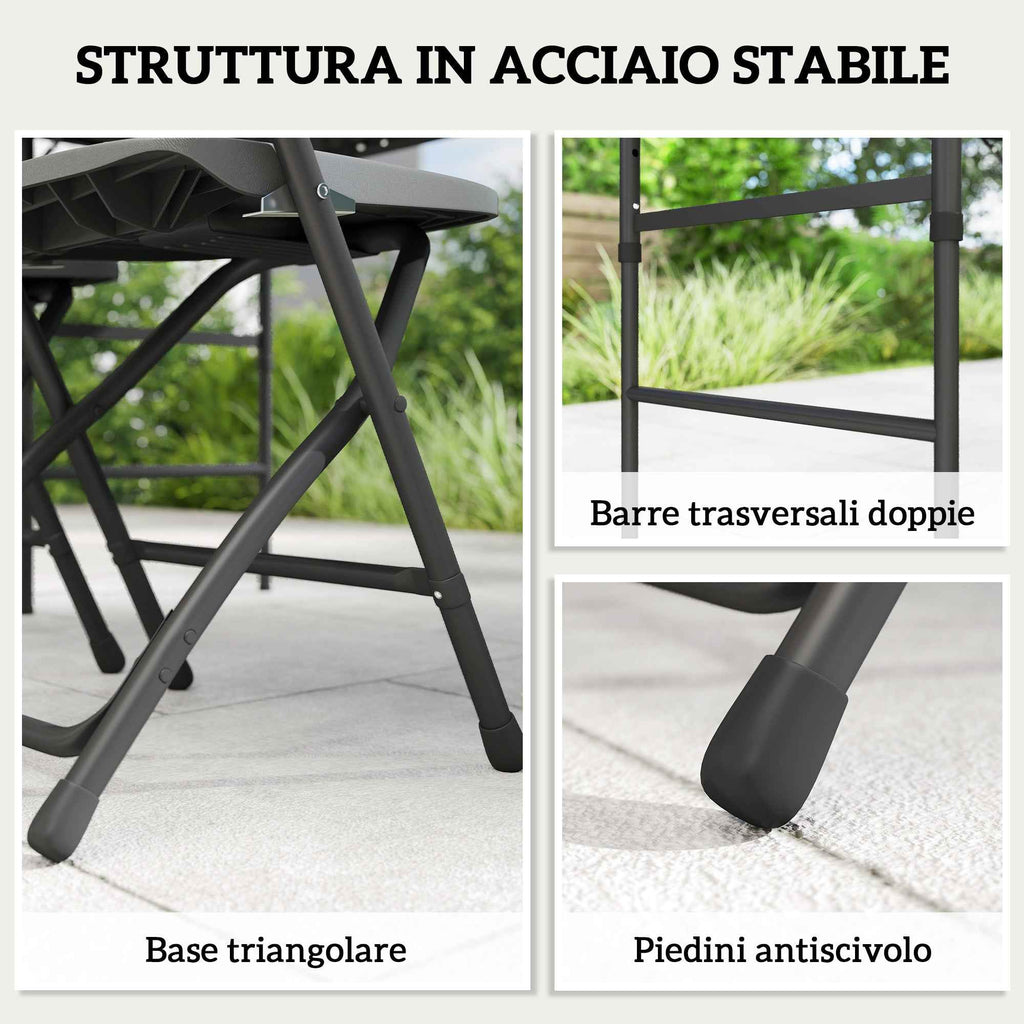 Outsunny Adjustable Garden Table and 4 Folding Chairs Set in Wood Effect HDPE, Dark Grey