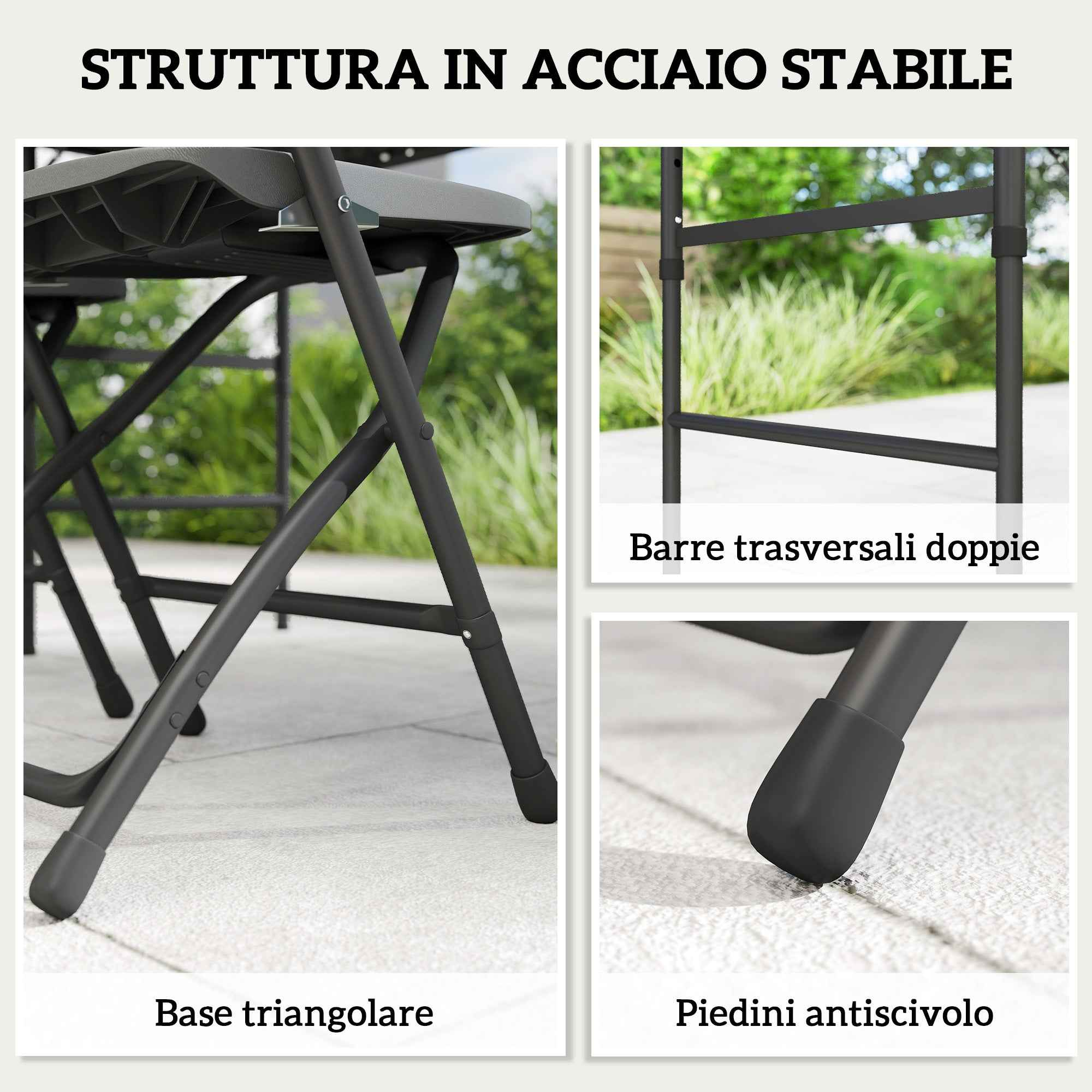 Outsunny Adjustable Garden Table and 4 Folding Chairs Set in Wood Effect HDPE, Dark Grey