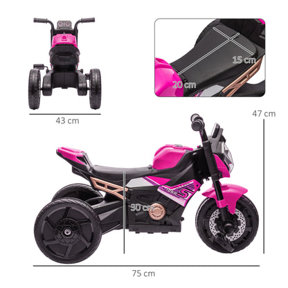 Electric Tricycle for Children 18-36 Months 3 in 1 with Headlights, Music and Horn, in PP and Steel, 75x43x47 cm, Pink